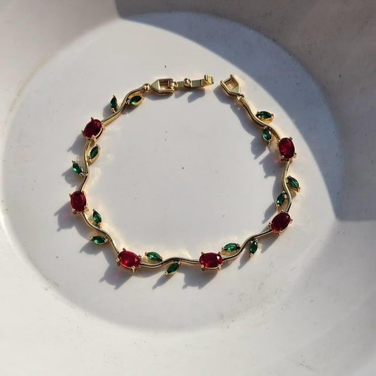 Elegant Ruby & Emerald Leaf Design Bracelet for Women