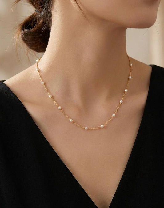 Elegant Gold-Tone Pearl Beaded Chain Necklace for Women