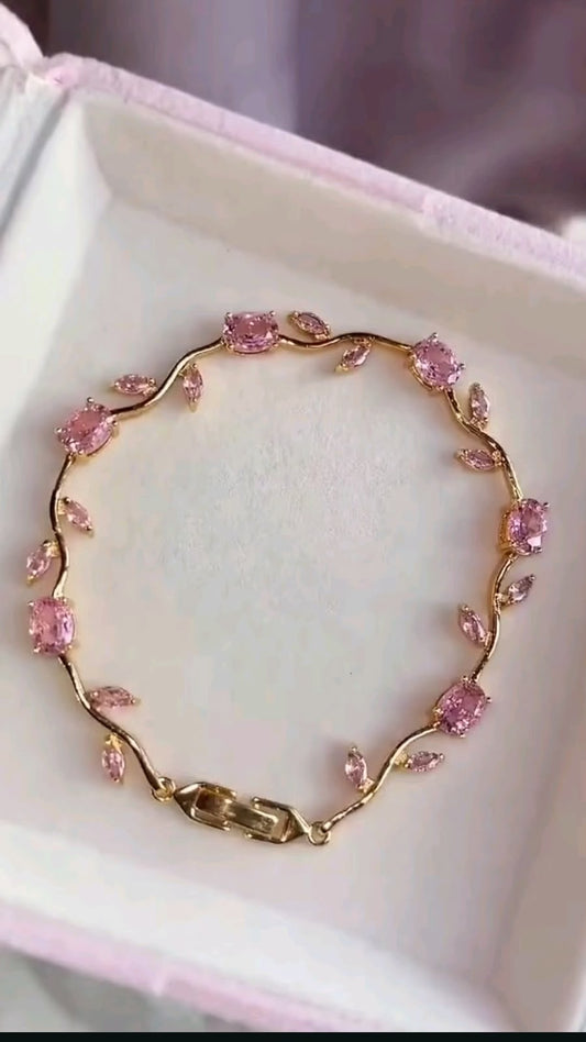 Elegant Ruby & Emerald Leaf Design Bracelet for Women