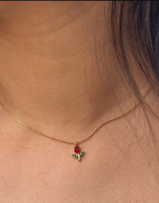 Elegant Gold-Tone Red Crystal Leaf Pendant Necklace for Women