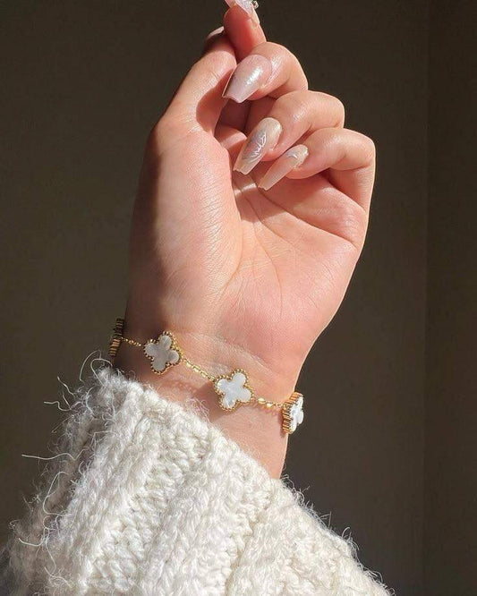 Gold-Plated White Clover Adjustable Bracelet for Women