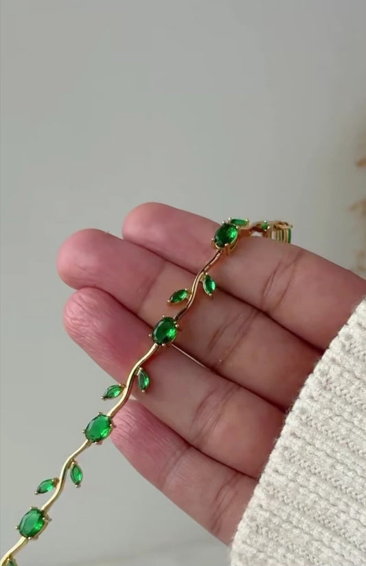 Elegant Ruby & Emerald Leaf Design Bracelet for Women