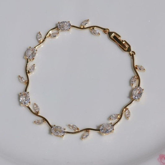 Elegant Ruby & Emerald Leaf Design Bracelet for Women