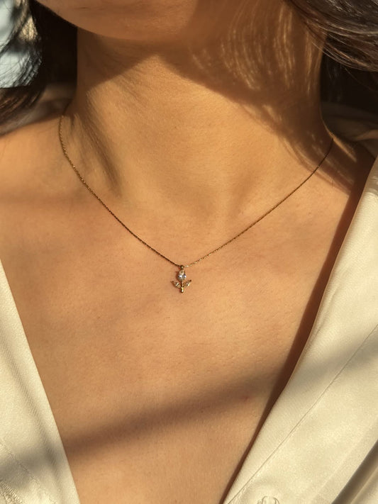 Elegant Gold-Tone Pink Crystal & Green Leaf Pendant Necklace for Women
