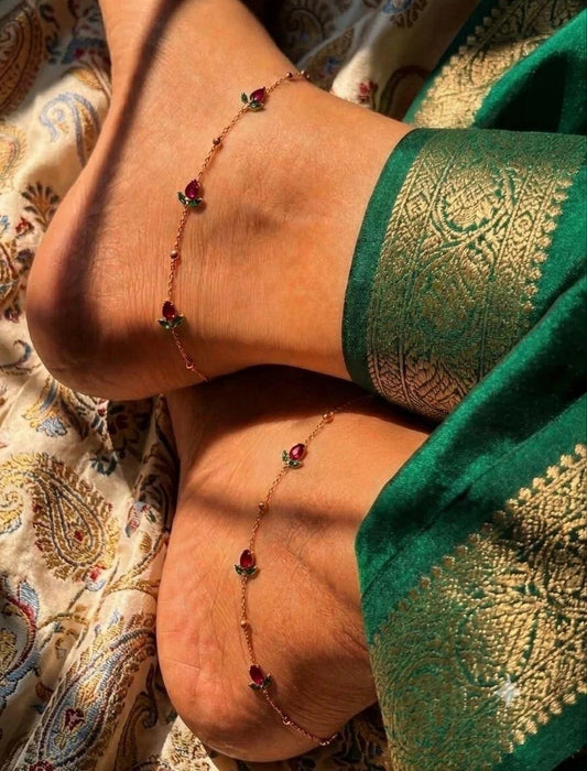 Red 18K Gold Plated Women's Anklet