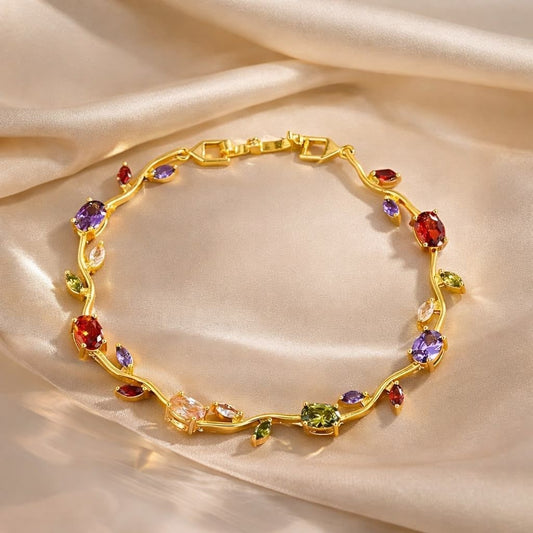 Elegant Ruby & Emerald Leaf Design Bracelet for Women