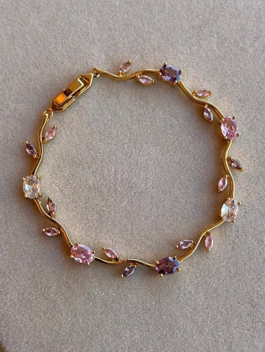 Elegant Ruby & Emerald Leaf Design Bracelet for Women